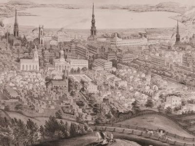 A bird's-eye view of Syracuse, NY (c. 1850), engraved by Lewis Bradley, lithographed by D. W. Moody and published by the Smith Brothers of New York. (Courtesy of the Special Collections Research Center.)