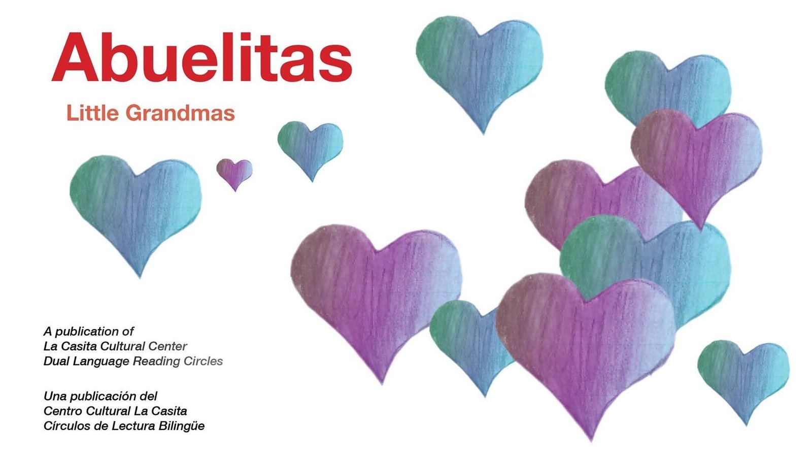 colorful pencil-sketched hearts surround the word "Abuelitas"