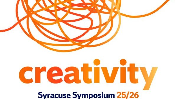 orange scribble design over the word "creativity" branding the Humanities Center's Syracuse Symposium